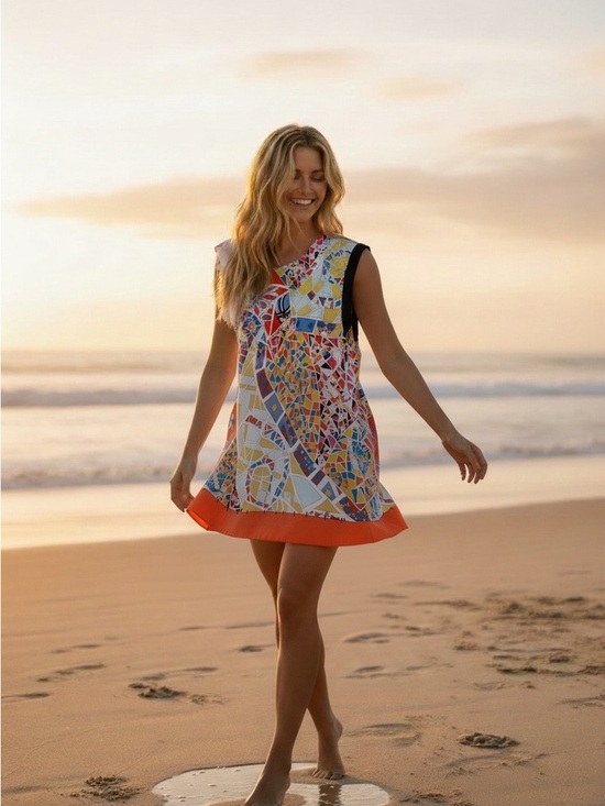 Emilio Pucci Tops - Emilio Pucci Multicolor Mosaic Print Sleeveless Top with Orange Trim